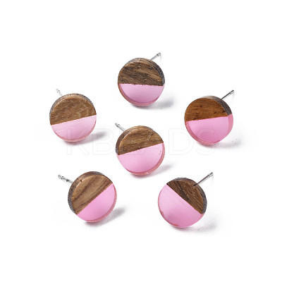 Transparent Resin & Walnut Wood Stud Earrings EJEW-N017-008-A03-1