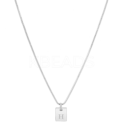 1Pc Stainless Steel Letter Rectangle Pendant Necklaces NJEW-LP0001-34H-P-1