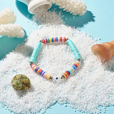 Handmade Polymer Clay Heishi Beads Stretch Bracelet BJEW-JB07372-03-1