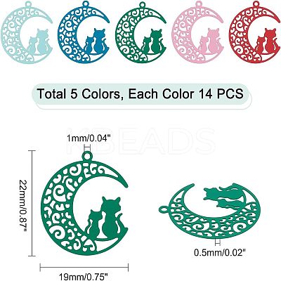 70Pcs 5 Colors 430 Stainless Steel Kitten Pendants STAS-UN0027-01-1