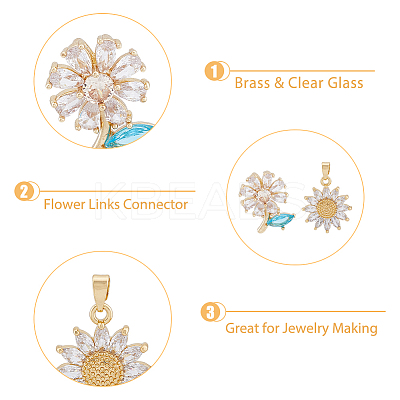 8Pcs 2 Style Brass Micro Pave Clear Cubic Zirconia Pendants KK-DC0003-41-1