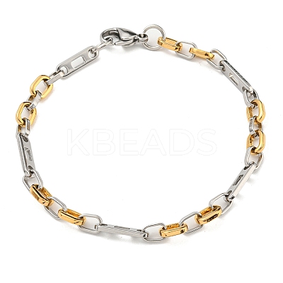 Ion Plating(IP) Two Tone 201 Stainless Steel Oval Link Chain Bracelet BJEW-B078-12GP-1