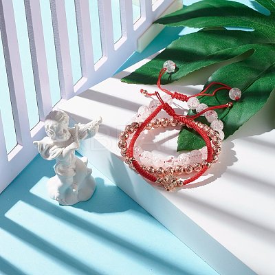 Natural Crackle Quartz & Lava Rock Braided Bead Bracelets Set BJEW-JB07212-02-1