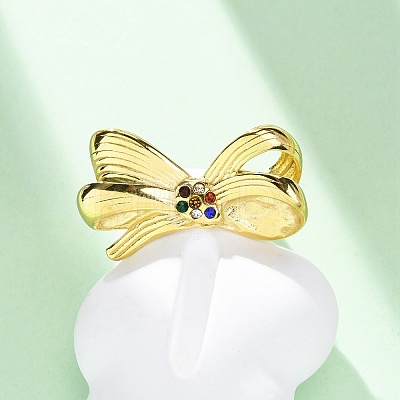 304 Stainless Steel with Rhinestone Adjustable Cuff Rings RJEW-Q020-18G-1