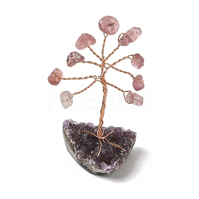 Natural Strawberry Quartz Chips Tree of Life Decorations DJEW-P022-03A-08-1