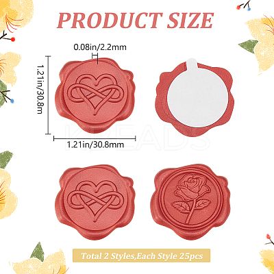 50Pcs 2 Styles Rose & Heart Adhesive Wax Seal Stickers DIY-CP0010-23B-1