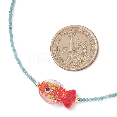 2Pcs 2 Colors Handmade Foil Lampwork Fish & Natural Apatite & Rhodonite Faceted Round Beaded Necklaces for Women NJEW-JN05536-1