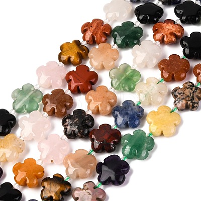 Mixed Natural Gemstone Flower Beads Strands G-L241B-07-1