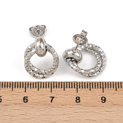 304 Stainless Steel Textured Ring Stud Earrings EJEW-P324-03P-1