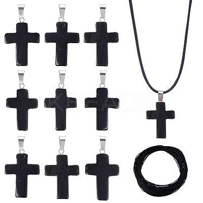 20Pcs Natural Black Agate Pendants Necklace Macking G-UN0001-09B-1