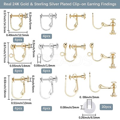 24Pcs 6 Styles Brass Clip-on Earring Findings KK-BBC0019-62-1