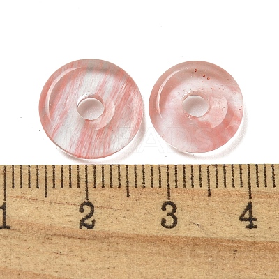 Cherry Quartz Glass Donut/Pi Disc Charms G-G142-01E-1