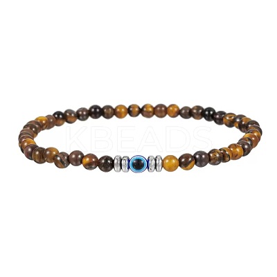 Glass Evil Eye 4MM Natural Tiger Eye Beaded Stretch Bracelets for Men VE1501-3-1