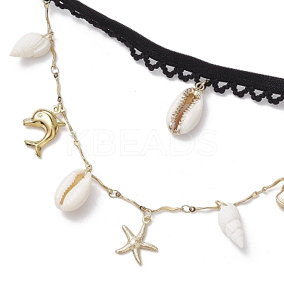 304 Stainless Steel Starfish & Shell & Dolphin Tassel Thigh Leg Chains AJEW-AN00654-1