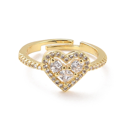 Heart Cubic Zirconia Adjustable Finger Ring for Valentine's Day RJEW-C004-02-RS-1