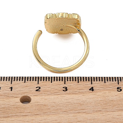 Flower Pattern Brass Enamel & Natural Freshwater Pearl Open Cuff Rings for Women RJEW-G342-01G-01-1