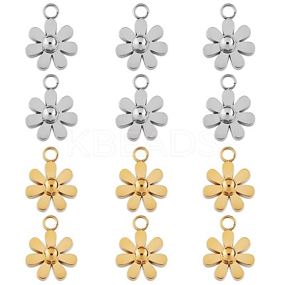 12Pcs 430 Stainless Steel Small Flower Pendants JX238A-1