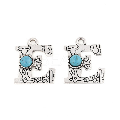 Synthetic Turquoise & Alloy Pendants PALLOY-H146-01AS-E-1
