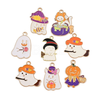 16Pcs 8 Styles Light Gold Tone Alloy Enamel Pendants ENAM-FP0003-19-1