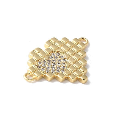 Brass Micro Pave Cubic Zirconia Heart Connector Charms KK-A252-28G-01-1