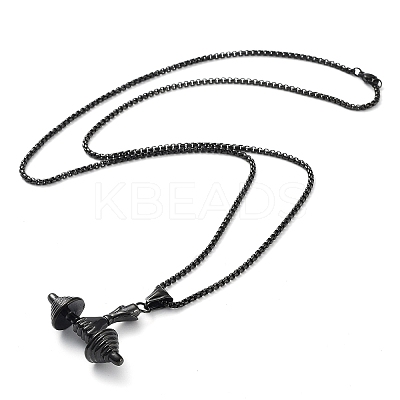 PVD Vacuum Plating 304 Stainless Steel Dumbbell Pendant Necklaces NJEW-Z023-01EB-1
