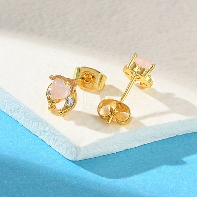 Brass Micro Pave Cubic Zirconia Stud Earrings For Women EJEW-B111-01G-03-1