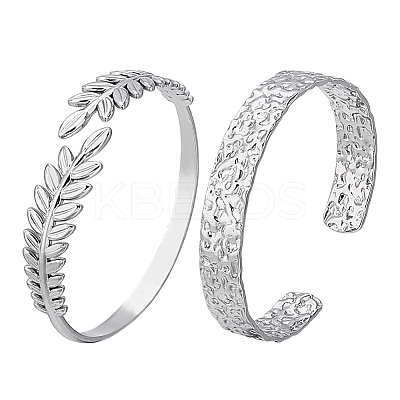 2Pcs 2 Styles 304 Stainless Steel Cuff Bangles BJEW-PH0004-49-1