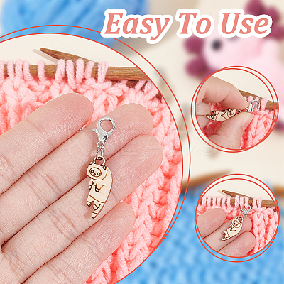 12Pcs 12 Style Cat & Sheep Wood Pendant Stitch Markers HJEW-AB00655-1