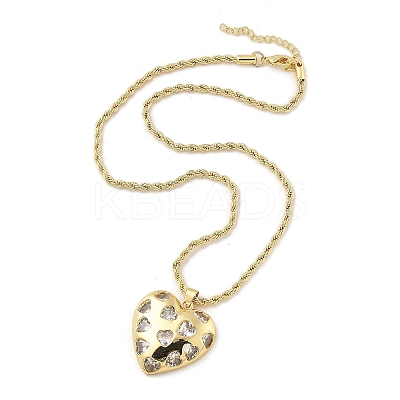 Heart Brass Micro Pave Clear Cubic Zirconia Pendant Necklaces for Women NJEW-S385-04A-G-1