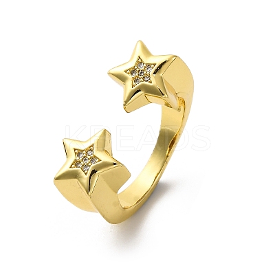Brass Micro Pave Cubic Zirconia Adjustable Cuff Rings for Women RJEW-U053-02G-1