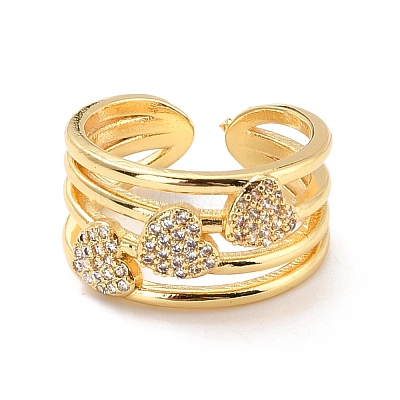 Heart Cubic Zirconia Cuff Finger Ring for Valentine's Day RJEW-C004-04-RS-1