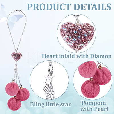 Plush Cloth Fabric Round & Polymer Clay Rhinestone Heart Pendant Hanging Ornament HJEW-DR00079-1
