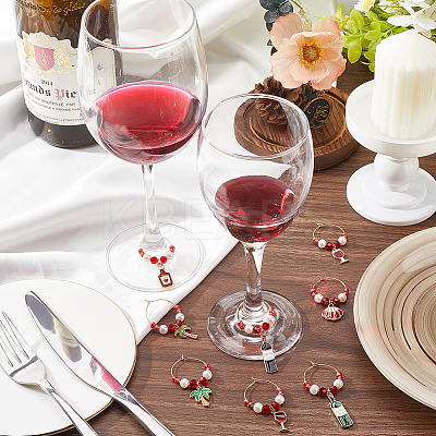 16Pcs 8 Styles Alloy Enamel Charms Wine Glass Charms AJEW-SC00042-1