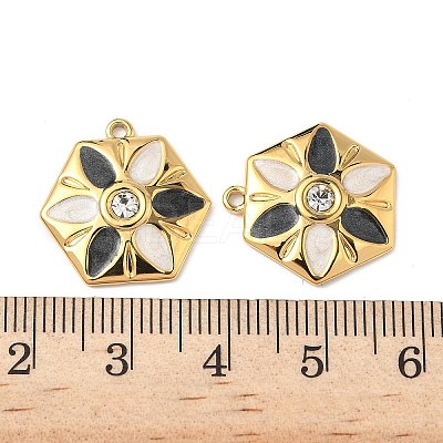 304 Stainless Steel Enamel Rhinestone Flower Pendants STAS-U057-04G-01A-1