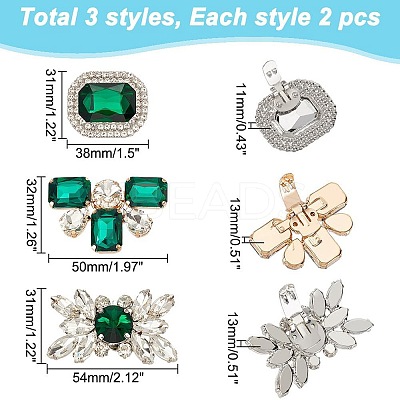 6Pcs 3 Styles Alloy Glass Rhinestone Shoe Decoration FIND-AR0005-06-1
