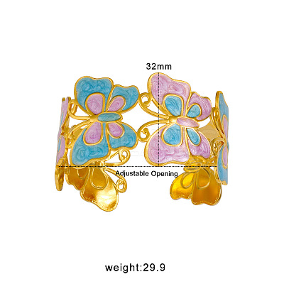 304 Stainless Steel Enamel Butterfly Cuff Bangles for Women WGD6EEA-01-1