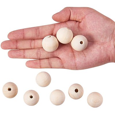 Round Unfinished Wood Beads WOOD-PH0004-25mm-LF-1