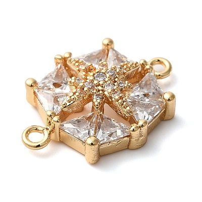 Brass Pave Clear Cubic Zirconia Connector Charms KK-G503-29G-1
