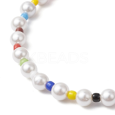Round Shell Pearl Beads & Glass Seed Beads Stretch Bracelets BJEW-TA00637-1