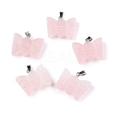 Natural Rose Quartz Carved Butterfly Pendants G-N342-01F-1