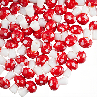 50Pcs Mushroom Handmade Lampwork Beads Strands LAMP-LT0001-06B-1