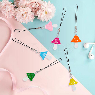 12Pcs Resin Mushroom Phone Charm Decoration Mobile Straps HJEW-PH01779-1