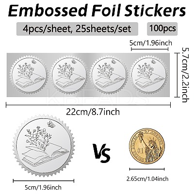 Round Plastic Silver Foil Embossed Picture Stickers DIY-WH0503-011-1
