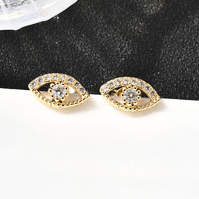 Eye Brass Micro Pave Clear Cubic Zirconia Stud Earrings EJEW-A135-01G-1