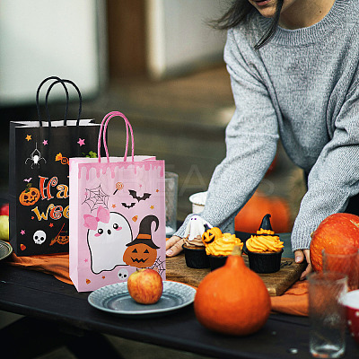 8Pcs 4 Styles Halloween Theme Printed Paper Gift Tote Bags ABAG-TA0001-60-1