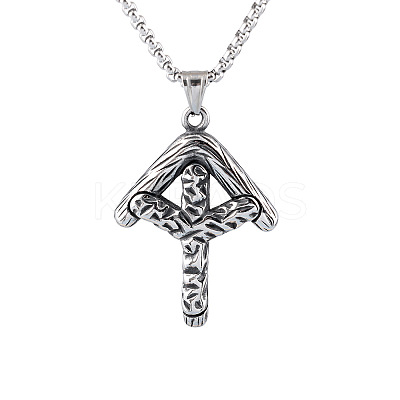 304 Stainless Steel Textured Viking Rune Pendant Necklaces for Men WGD6348-02-1