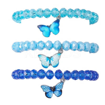 Electroplated Faceted Rondelle Glass Beaded Stretch Bracelet Sets BJEW-JB10482-1