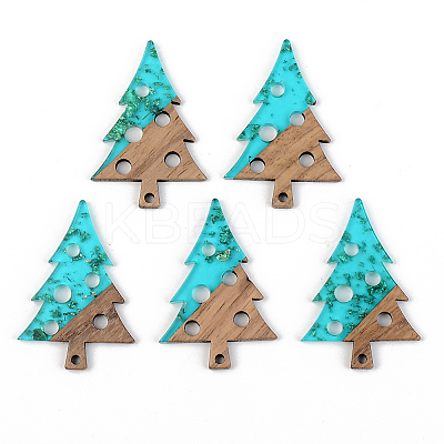 Transparent Resin & Walnut Wood Pendants RESI-S389-030A-B03-1