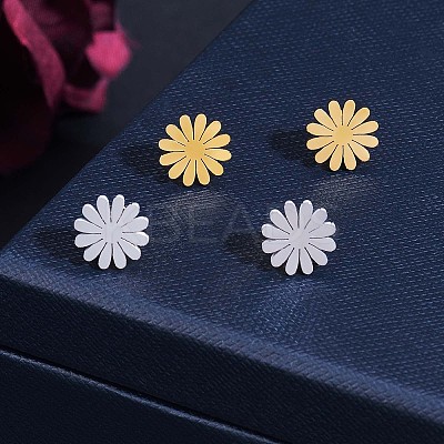 316 Surgical Stainless Steel Daisy Stud Earrings and Pendant Necklace JX377A-1
