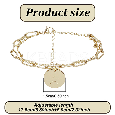 1Pc Brass Paperclip & Satellite Chains Double Layer Multi-strand Bracelet with Initial Letter A Charms for Women BJEW-AN0001-01-1